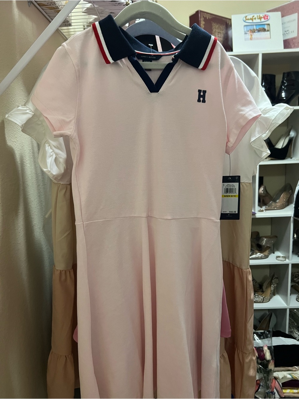 Tommy Hilfiger Light Pink Polo Dress with Navy Trim